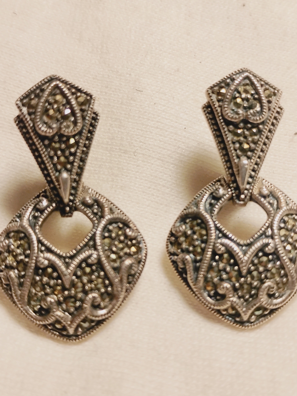 Sterling Silver Vintage-Inspired Silver Tone Marcasite Drop Clip On Earrings